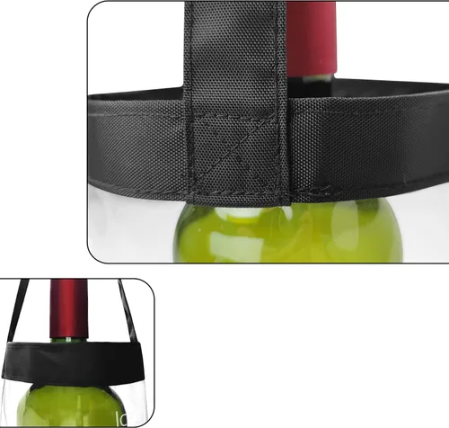 Miniatura 7 de Paquete de 2 bolsas de vino helado, portátil, plegable, enfriador de bolsa de vino transparente con asa, enfriador de botellas de vino, bolsa