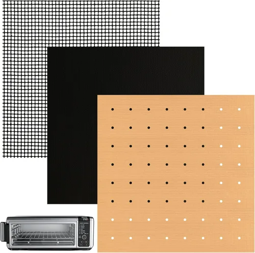Miniatura 9 de WMKGG Papel pergamino rectangular para freidora de aire, 100 forros desechables perforados para freidora de aire con 2 alfombrillas de parrilla