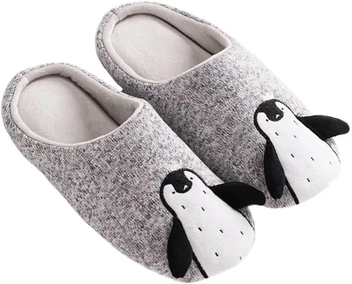 JadeRich Zapatillas unisex de pingüino de forro polar suave para el hogar, cálidas y esponjosas para interiores y exteriores para adultos y niños