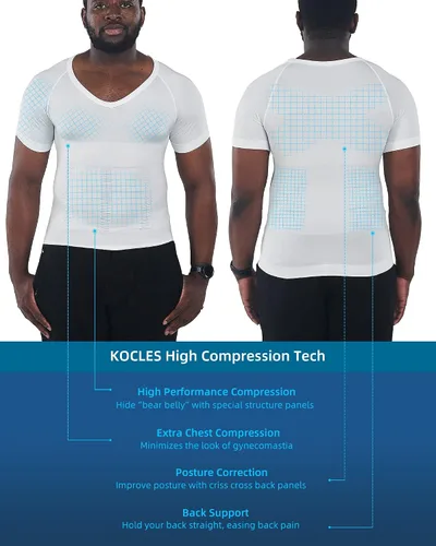 Miniatura 3 de KOCLES Camisas de compresión de ginecomastia para hombres, faja moldeadora adelgazante para el cuerpo, camiseta con cuello en V para entrenamiento