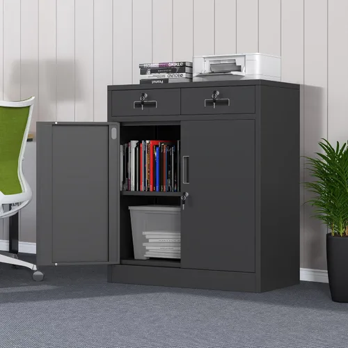 Miniatura 7 de Armario de almacenamiento de metal con puertas de cierre y estante ajustable, armarios de almacenamiento con cajones con cerradura para oficina