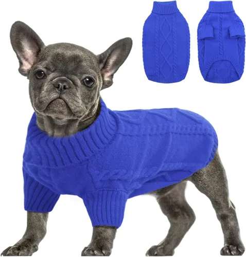 Miniatura 13 de Queenmore - Suéter de punto trenzado con cuello alto para perros pequeños, para climas fríos, para chihuahua, bulldog, teckel, carlino y yorkie, XS