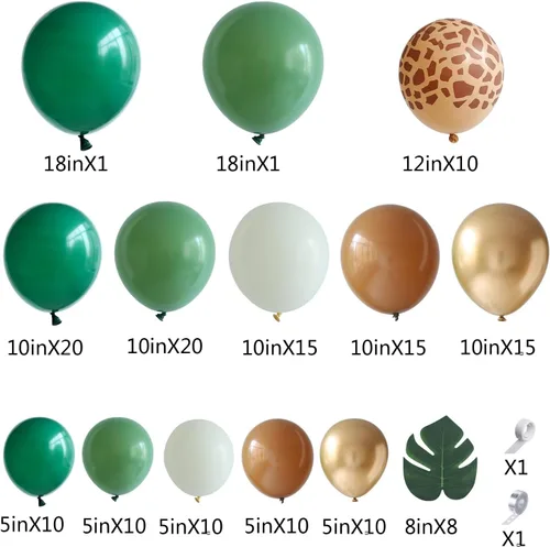Miniatura 2 de Kit de arco de guirnalda de globos de selva safari para decoración de fiesta de cumpleaños Wild One, 157 globos verde salvia marrón con globos