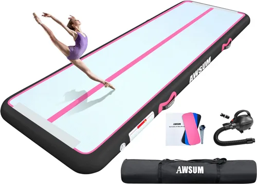 Miniatura 8 de AWSUM Tapete inflable de gimnasia de aire de 10 pies, 13 pies, 16 pies, 20 pies, 23 pies tapete de entrenamiento de 4/8 pulgadas de grosor con bomba