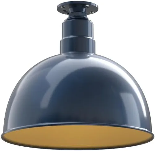 Miniatura 22 de Steel Lighting Co. Colgante de cuenco rosa Lámpara montada en el techo Cúpula de 15 pulgadas vástago de 12 pulgadas Estilo granero de acero