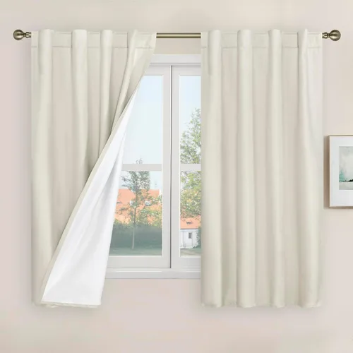 Miniatura 83 de LAMIT Cortinas de lino natural 100 % opacas para ventana, para dormitorio, 45 pulgadas, cortinas térmicas con textura de lino estilo granja