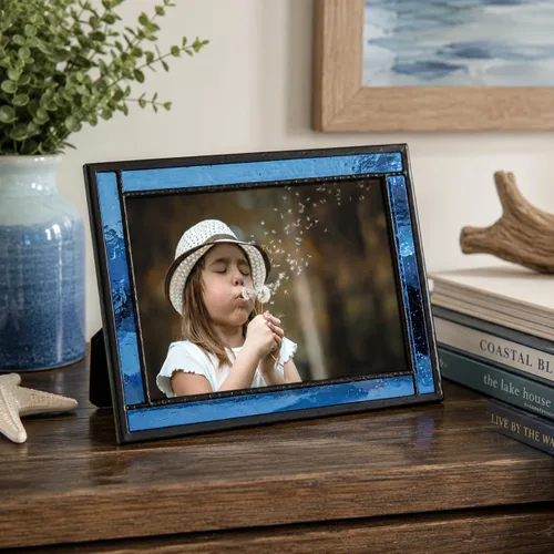 Miniatura 4 de J Devlin - Marco de fotos de vidrio de 5 x 7 pulgadas, marco de fotos de vidrio azul, pantalla de mesa, horizontal o vertical, decoración decorativa