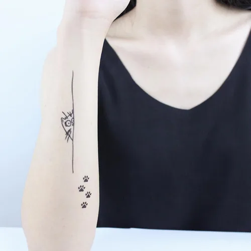 Miniatura 10 de Juego de 2 calcomanías de tatuaje temporal pequeñas, diseño de pareja de tótem de cola de gato negro, diseño de pareja para mano, cuello, cara, K-222