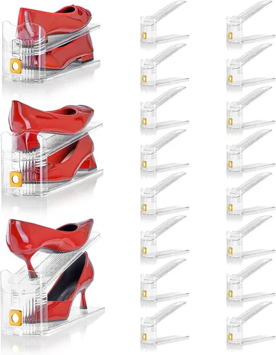 Miniatura 17 de Organizador de ranuras ajustables para zapatos, paquete de 10 unidades de apiladores de zapatos transparentes, soporte para zapatos, ahorrador