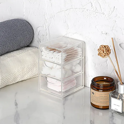 Miniatura 6 de BTSKY Paquete de 1 organizador de almacenamiento de acrílico pequeño con cajones, organizador de escritorio transparente de 3 capas para suministros