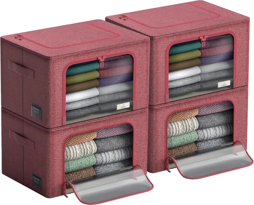 Miniatura 20 de Contenedores de almacenamiento con marco de metal, bolsas organizadoras de ropa apilables y plegables, contenedores de almacenamiento de tela Oxford