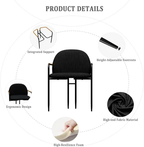 Miniatura 4 de Silla de comedor moderna de tela negra de lino con respaldo curvo, patas de metal y reposabrazos de cuero, sillón moderno de mediados de siglo