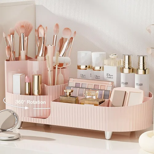 Miniatura 7 de COMFYROOM Organizador de maquillaje para tocador con soporte para brochas, organizador de maquillaje cosmético de 3 capas, organizador de maquillaje