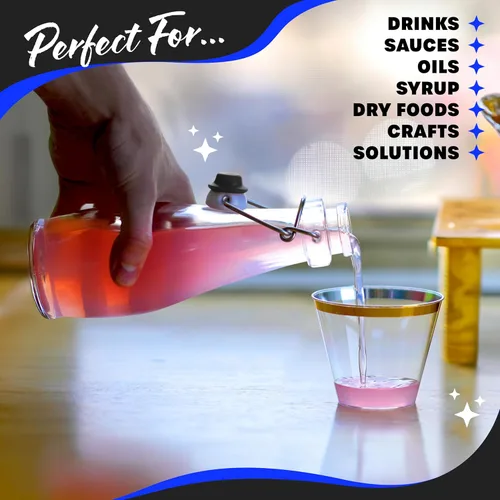 Miniatura 7 de Nevlers Botellas de vidrio con tapa abatible de lágrima de 8.5 onzas con tapas, botella de vidrio abatible con tapón, paquete de 12