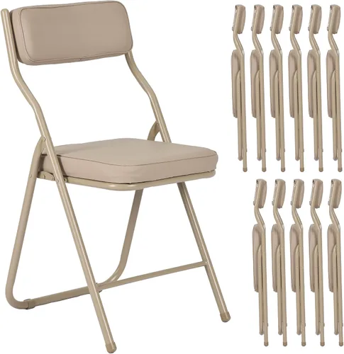 Miniatura 10 de Paquete de 2 sillas plegables acolchadas negras con cojín y respaldo de piel sintética, silla de comedor plegable tapizada con marco de metal