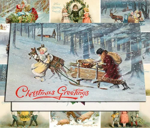 Miniatura 6 de PIXILUV Tarjetas de Navidad con Nieve Navideñas 12 Tarjetas Grandes ~ Navidad Blanca con Familia ~ Tarjetas Postales Navideñas Vintage Reimpresión