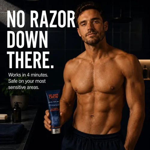 Miniatura 7 de No Hair Crew Crema depilatoria íntima/privada en casa para hombres, sin dolor, impecable, calmante para cabello corporal masculino grueso