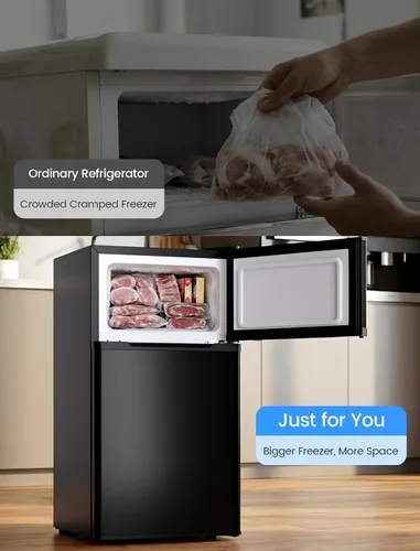 Miniatura 7 de COWSAR - Mini refrigerador compacto de 2.5 pies cúbicos con congelador, puerta doble reversible con 2 estantes extraíbles, refrigerador de bebidas