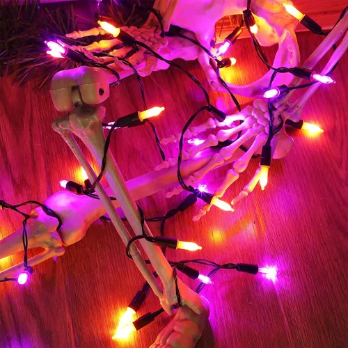 Miniatura 2 de WATERGLIDE - 50 luces LED de Halloween para uso al aire libre de 16 pies, tira de luces con 8 modos, tamaño mini, luces impermeables para árbol