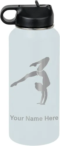 Miniatura 13 de LaserGram Botella de agua personalizada, soporte de mano de gimnasta, acero inoxidable de doble pared aislada al vacío con popote superior, regalo