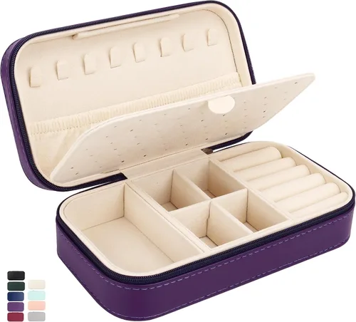 DesignSter Joyero de viaje, estuche portátil de piel sintética, pequeñas cajas de joyería para regalos, organizador de joyas de viaje para mujeres,