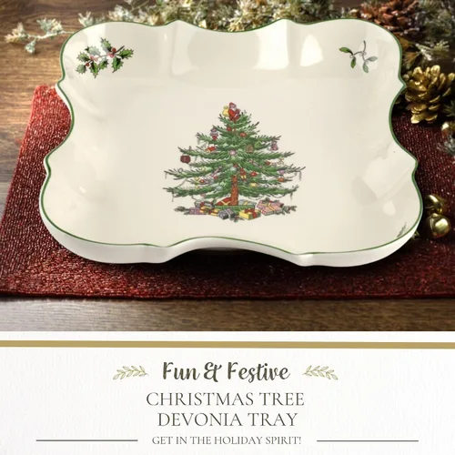 Miniatura 2 de Spode - Bandeja de árbol de Navidad Devonia - 8.5 pulgadas Ensaladera festiva en loza fina para ensalada, pasta, fruta - Vajilla de fiesta - Apto