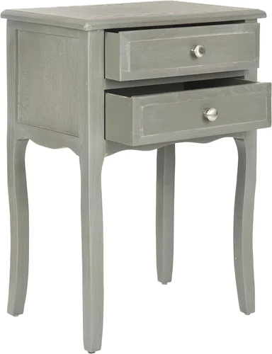 SAFAVIEH Muebles - Mesa auxiliar Lori con 2 cajones, color gris ceniza, madera maciza, diseño clásico de granja, ideal para sala de estar, entrada,