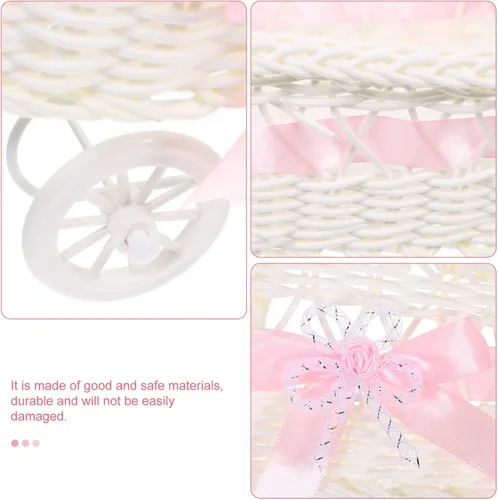 Miniatura 4 de Cesta de mimbre de mimbre de imitación para cochecito de bebé, con forma de carrito, cesta multiusos de caramelo para baby shower, fiesta