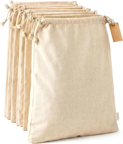 LEAFICO Bolsas de almacenamiento de algodón, tamaño XL, 14 x 17 pulgadas (paquete de 6), bolsas de muselina reutilizables con cordones, bolsas de