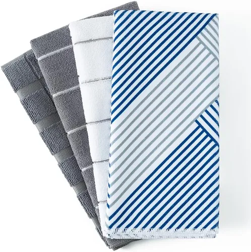 Premium Kitchen Towels - Super Absorbent, Soft and Thick Dish Hand Towels, 4 Pack Dish Towels, 26 x 18 Inch, Grey and White