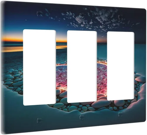 Miniatura 65 de Placa decorativa para interruptor de luz, playa, rosa, escena nocturna, 2 bandas, 1 palanca, 1 placa de pared dúplex, decoración de placa