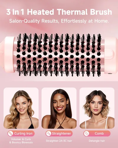 Miniatura 4 de Cepillo térmico redondo térmico de 1.5 pulgadas para cabello largo y seco, alisador con 3 ajustes de temperatura, cepillos de soplado para rizar