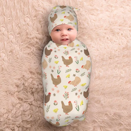 Miniatura 9 de Manta con estampado de pollo lindo con sombrero y lazo, saco de dormir de gallo, saco de envolver regalo de ducha, artículos divertidos para bebés