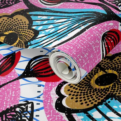 Miniatura 2 de Muestras de papel tapiz para despegar y pegar, impresiones florales africanas, flores, arte étnico de África, inspirado en Memphis, impresión