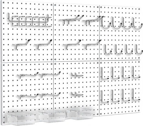 Miniatura 17 de Tablero de Clavijas, Paquete de 4 Paneles de Tablero de Clavijas de Metal Negro, Organizador de Pared con Marco Doblado, Tablero de Clavijas Grande