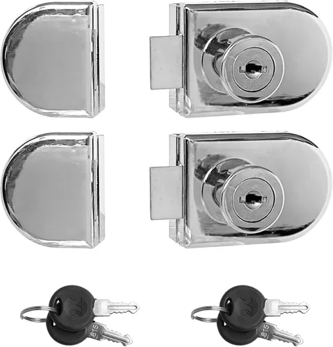 Cerradura de puerta de vidrio sin taladro, cerradura de puerta doble para exhibición de puerta, cerradura de gabinete con 2 llaves para puerta de