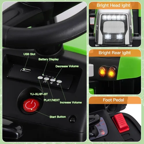 Miniatura 4 de SEHOMY Tractor de paseo para niños con remolque y motores duales de 25W, vehículo de juguete eléctrico para niños alimentado por batería de 12V