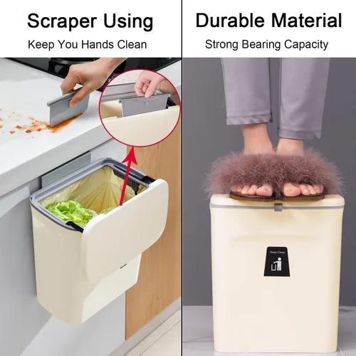 Miniatura 5 de Tiyafuro Cubo de compost de cocina de 2.4 galones para encimera o debajo del fregadero, cubo de basura pequeño colgante con tapa para armario, baño