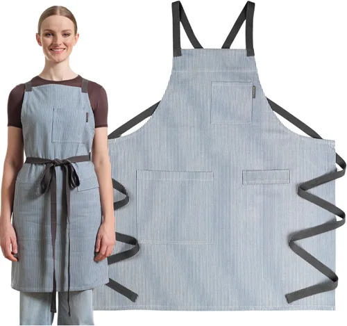 Miniatura 15 de MEEMA Cooking Aprons for Women with Pockets Comfortable One Size Fits All Upcycled Adjustable Cross Back Aprons for Men