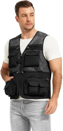 Miniatura 8 de Chaleco Flygo para hombre, para pesca, trabajo, safari, viaje de reportajes o para actividades al aire libre en verano, con bolsillos