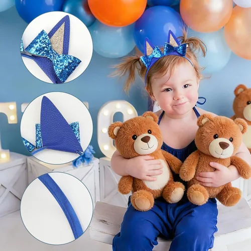 Miniatura 4 de Diademas azules con orejas de perro para niñas, 1 diadema de orejas de gato, suministros para fiesta de cumpleaños de Halloween, accesorios