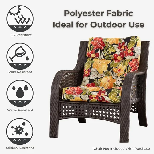 Miniatura 3 de Cojines para silla de respaldo alto para exteriores, diseño de asiento y respaldo con bisagras de una pieza, reversibles con 4 lazos, tela