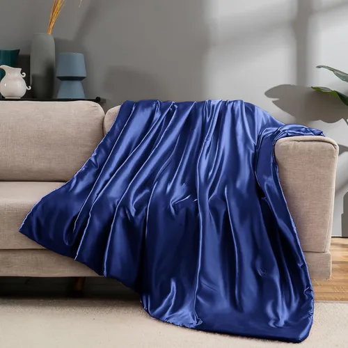 Miniatura 17 de Vonty Manta de Satén, Manta de Satén Azul Bebé de 50x60 Pulgadas, Refrescante y Sedosa, Sin Arrugas de Punto Trenzado para Sofá, Sofá, Cama