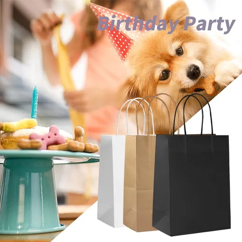 Miniatura 4 de COGLARING 100 bolsas de regalo negras con asas, bolsas de papel kraft de 11 x 5.9 x 11 pulgadas para fiestas, compras, comestibles y comida