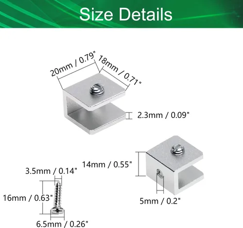 Miniatura 2 de Soporte de estante de vidrio ajustable de aleación de aluminio, soporte de clip de abrazadera de gabinete de puerta rectangular para 0.197-0.315 in