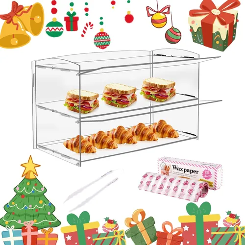 Miniatura 7 de Vitrina de acrílico de 2 niveles para panadería pastelería vitrina de 19 x 9 x 15 pulgadas, vitrinas de mostrador de exhibición de acrílico, estante