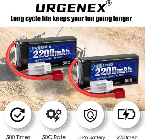 Miniatura 5 de Batería Lipo de 7.4 V 2200 mAh 50C (burst 80C) Baterías RC de alta tasa de descarga con enchufe T estilo Dean para RC Car Truggy, RC Airplane, FPV