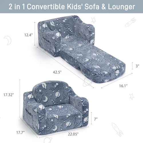 Miniatura 3 de Silla y sofá gruesos y cómodos para niños pequeños, sofá de felpa suave de 2 en 1 plegable para niños, sofá convertible a tumbona para niños
