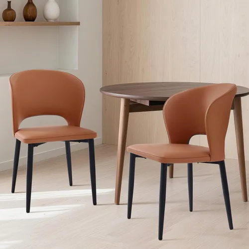 Miniatura 11 de Lamberia Juego de 2 sillas de comedor modernas para cocina y comedor con asiento acolchado de cuero sintético y patas de metal, color negro, juego