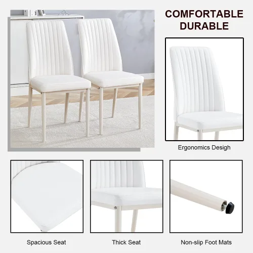 Miniatura 3 de Juego de 4 sillas de comedor modernas, de piel sintética, con patas de metal, para comedor, oficina, sala de espera (juego de 4, color blanco)